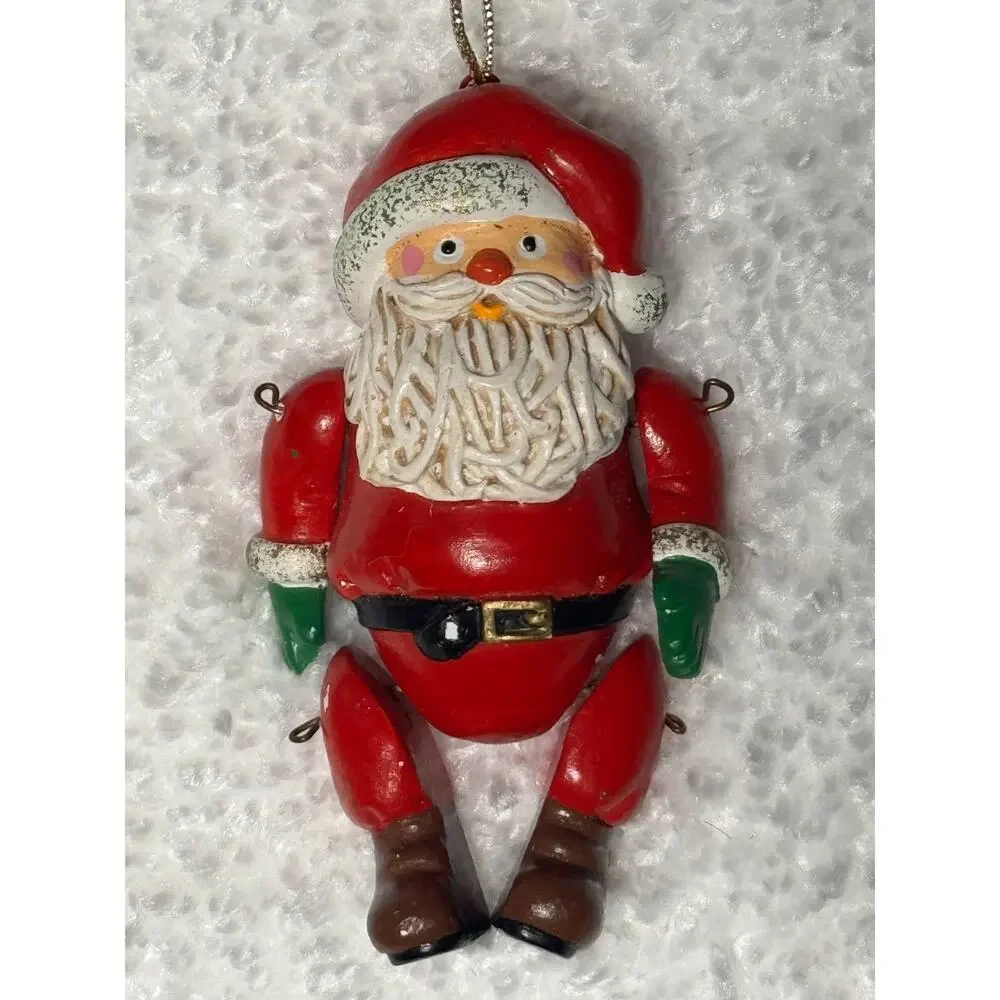 15 Santa Christmas Ornaments Crochet Macrame Bells, Clips, Vintage Handmade